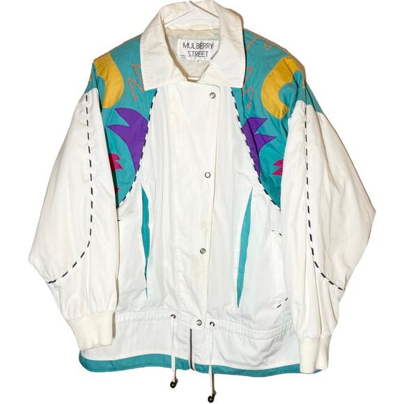 Vintage Mulberry Street Ski Jacket Button Up 90s Retro Collared White Medium - Picture 1 of 4